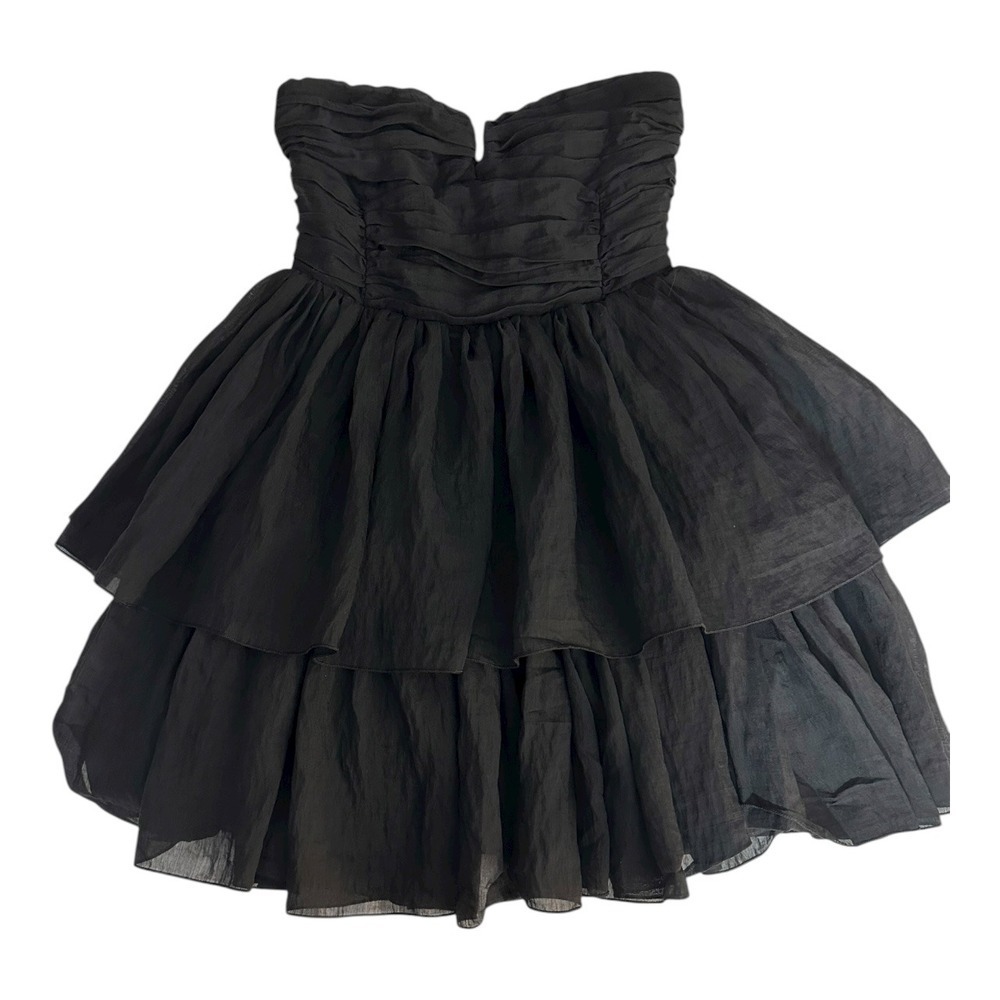 H&M Black Strapless Ruffled Tiered Dress Sweetheart Neckline Party Cocktail - Picture 3 of 14